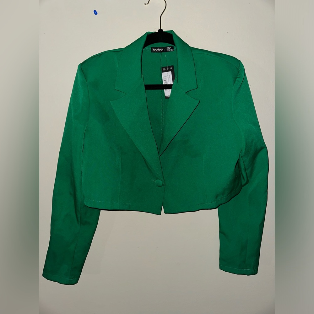 Green Cropped Blazer Top